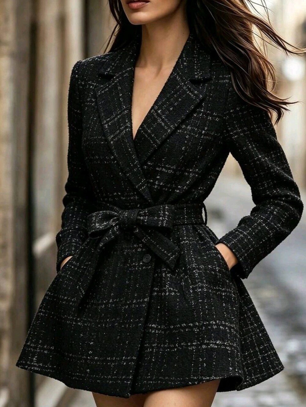 Autumn/Winter Elegant Wool Blend Waist-Cinching Flared Women's Blazer Jacket